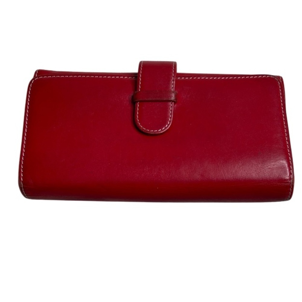 Vintage Y2K Holt Renfrew Buckled Red Genuine Leather Wallet Cards Coins